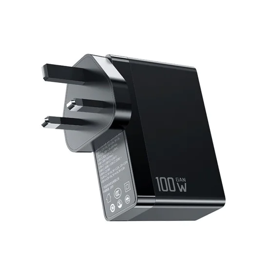 Пътнически адаптер – Mcdodo Nuc AR Power Series (CH-8101 Pro) – UK/US/EU, 2× Type-C, USB-A, 100W, GaN – Черен