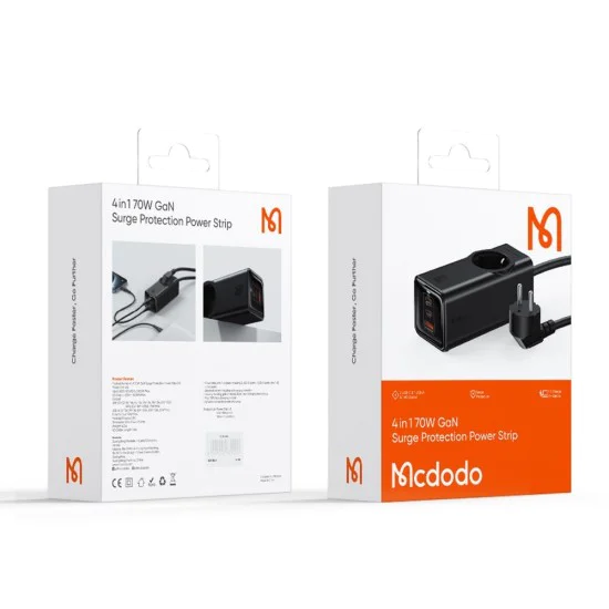 Разклонител 4-в-1 – Mcdodo Super Cube Series (CH-4620) – Schuko, 2× Type-C, USB-A, 70W, GaN, 1.5m – Черен