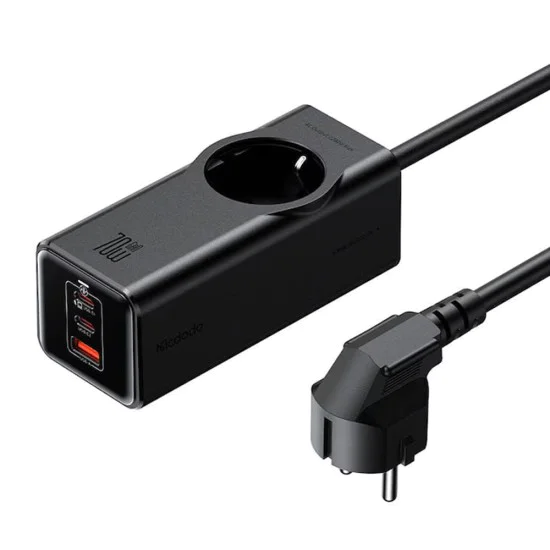 Разклонител 4-в-1 – Mcdodo Super Cube Series (CH-4620) – Schuko, 2× Type-C, USB-A, 70W, GaN, 1.5m – Черен