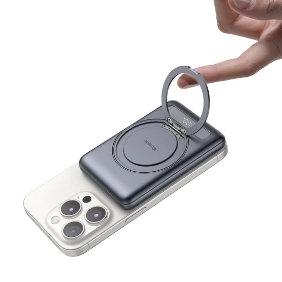 Магнитна външна батерия Meta Series (MC-8361) - Mcdodo - вградена 360° стойка пръстен, 5000mAh, 20W - Тъмносиво