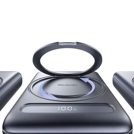 Магнитна външна батерия Meta Series (MC-8371) - Mcdodo - вградена 360° стойка пръстен, 10000mAh, 20W - Тъмносиво