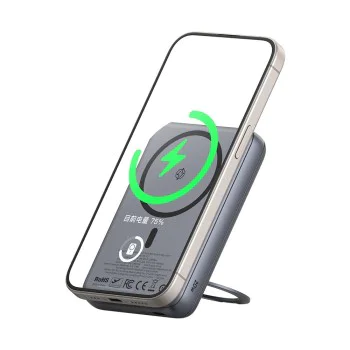 Магнитна външна батерия Meta Series (MC-8371) - Mcdodo - вградена 360° стойка пръстен, 10000mAh, 20W - Тъмносиво