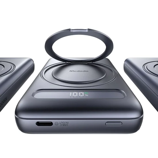 Магнитна външна батерия Meta Series (MC-8371) - Mcdodo - вградена 360° стойка пръстен, 10000mAh, 20W - Тъмносиво