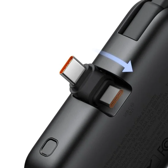 Mcdodo - Power Bank FreeKit Series (MC-7760) - с вграден кабел и конектор USB-C, 5000mAh, 22.5W - Черен