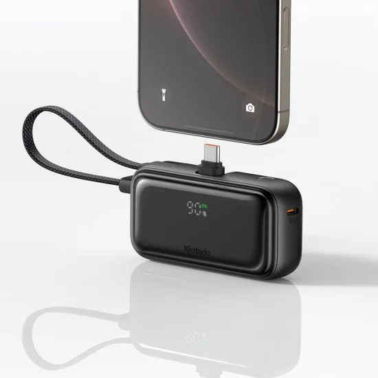 Mcdodo - Power Bank FreeKit Series (MC-7760) - с вграден кабел и конектор USB-C, 5000mAh, 22.5W - Черен