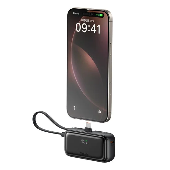 Mcdodo - Power Bank FreeKit Series (MC-7760) - с вграден кабел и конектор USB-C, 5000mAh, 22.5W - Черен