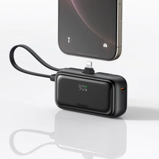 Mcdodo - Външна батерия FreeKit Series (MC-7800) - с вграден кабел и конектор Lightning, 5000mAh, 22.5W - Черен