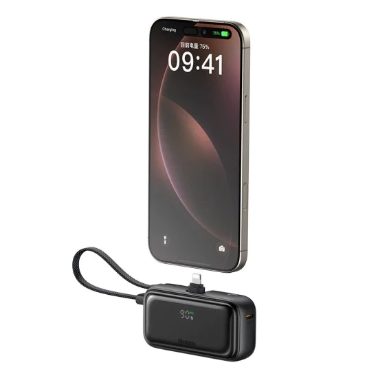 Mcdodo - Външна батерия FreeKit Series (MC-7800) - с вграден кабел и конектор Lightning, 5000mAh, 22.5W - Черен