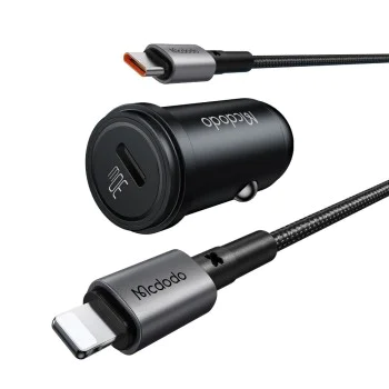 Зарядно за автомобил – Mcdodo Obsidian Series (CC-7492) – включен Type-C → Lightning кабел, PD30W, Smart IC, 1.2m – Черен