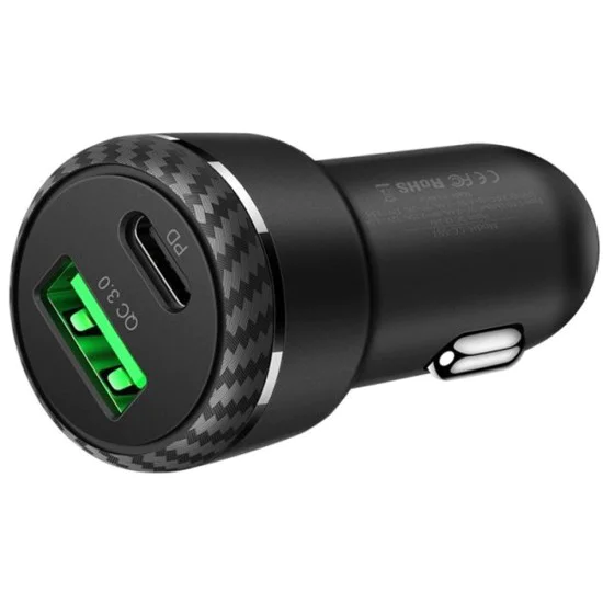 Зарядно за автомобил – Mcdodo (CC-5970) – двоен порт, бързо зареждане 38W, Smart IC, устойчив материал – Черен