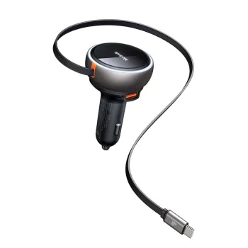 Зарядно за автомобил – Mcdodo (CC-4850) – с прибиращ се USB-C кабел, 80W, двоен порт, светлинен индикатор, 80см – Черен