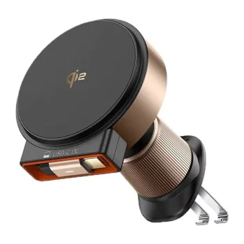 Стойка за кола с безжично зареждане (CH-0091) - Mcdodo - за вентилация, 15W, Qi2, с прибиращ се кабел - Пустинно злато