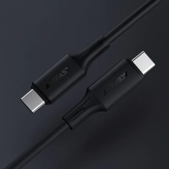 Acefast - Кабел за данни (C17-03) - Type-C към Type-C, бързо зареждане, 60W, 3A, устойчив на огъване, мек силикон, 1.2 м - черен