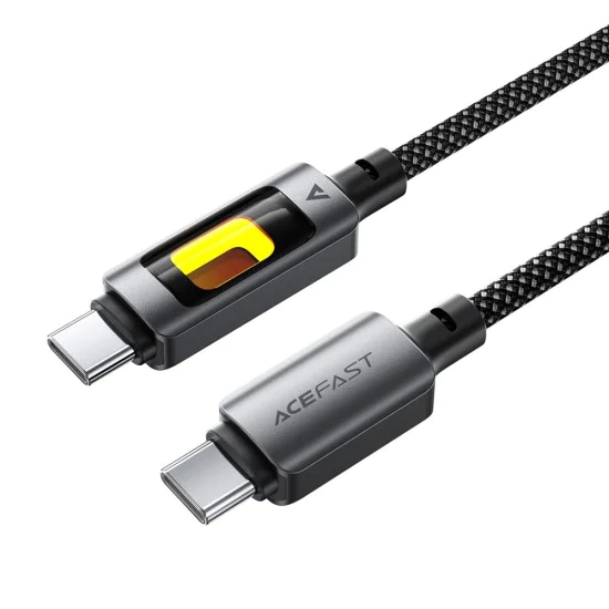Acefast - Кабел за данни (C21-03) - Бързо зареждане, Type-C към Type-C, 60W, 3A, Цветен градиентен светлинен ефект, 1.2 м - Черен