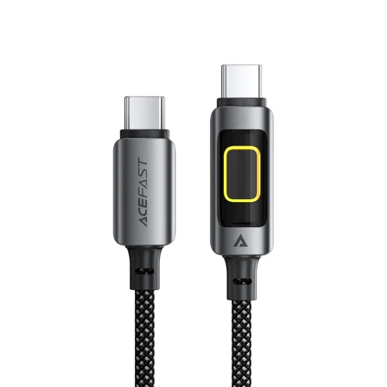 Acefast - Кабел за данни (C21-03) - Бързо зареждане, Type-C към Type-C, 60W, 3A, Цветен градиентен светлинен ефект, 1.2 м - Черен