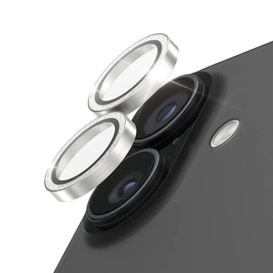Протектор - Камера за iPhone 17 / iPhone 16 / iPhone 16 Plus - PanzerGlass® - Hoops® протектор за обектив на камера - с брокат и сребрист цвят
