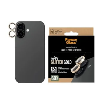 Протектор - Камера за iPhone 17 / iPhone 16 / iPhone 16 Plus - PanzerGlass® - Hoops® протектор за обектив на камера - златист с брокат