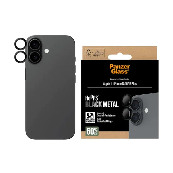 Протектор - Камера за iPhone 17 / iPhone 16 / iPhone 16 Plus - PanzerGlass® - Hoops® Протектор за обектив на камера - Черен
