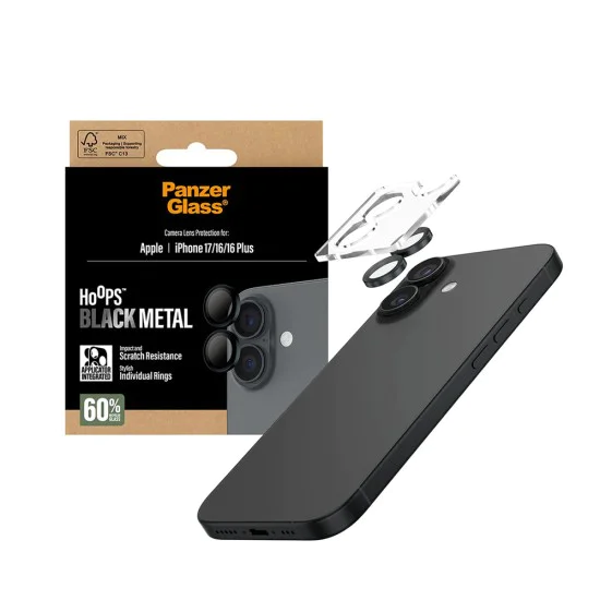 Протектор - Камера за iPhone 17 / iPhone 16 / iPhone 16 Plus - PanzerGlass® - Hoops® Протектор за обектив на камера - Черен