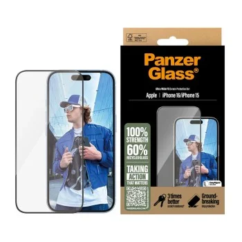 PanzerGlass® - Ултраширок протектор за екран - iPhone 16 / iPhone 15 - Черен