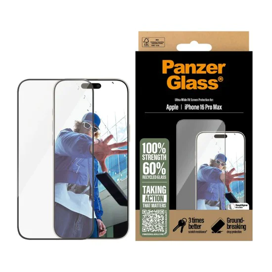 PanzerGlass® - Ултраширок протектор за екран - iPhone 16 Pro Max - Черен