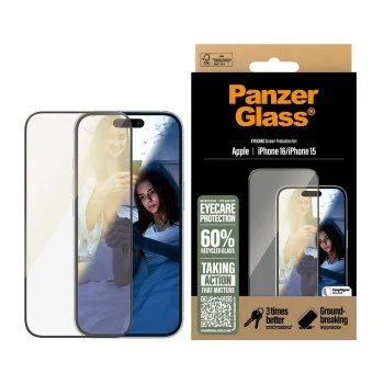PanzerGlass® - Ултраширок протектор за екран EyeCare - iPhone 16 / iPhone 15 - Черен