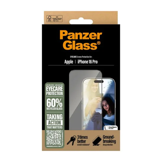 PanzerGlass® - Ултраширок протектор за екран EyeCare - iPhone 16 Pro - Черен