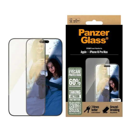 PanzerGlass® - Ултраширок протектор за екран EyeCare - iPhone 16 Pro Max - Черен