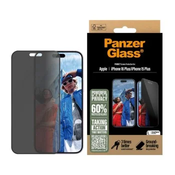 PanzerGlass® - Ултраширок протектор за екран за поверителност с EasyAligner - iPhone 16 Plus / iPhone 15 Plus - Черен