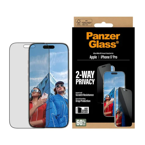 PanzerGlass® - Ултраширок двустранен протектор за екран с EasyAligner - iPhone 17 Pro - Черен