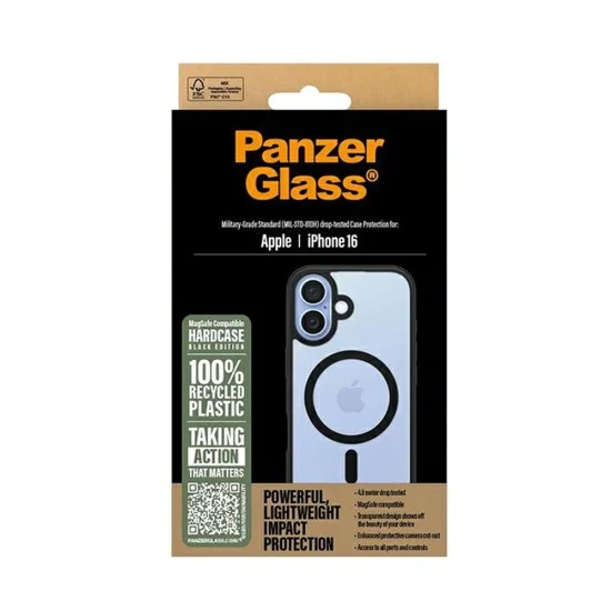 Калъф за iPhone 16 - PanzerGlass® - HardCase Black MagSafe & Frame Series - Прозрачен