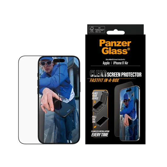 PanzerGlass® - Ултраширок протектор за екран с бързо закрепване в кутия - iPhone 17 Air - Черен