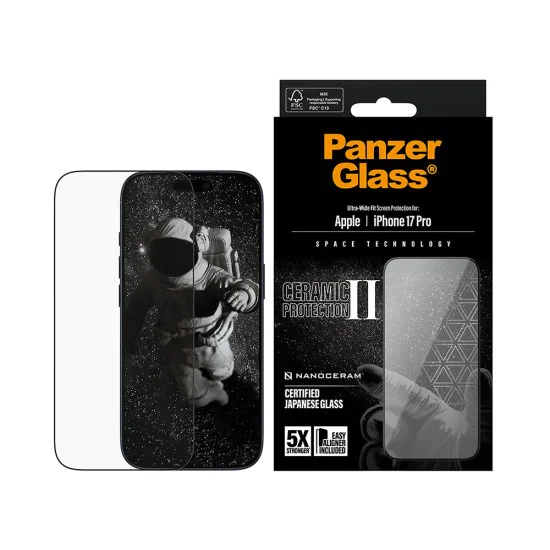 PanzerGlass® - Ултраширок керамичен протектор за екран с EasyAligner - iPhone 17 Pro - Черен