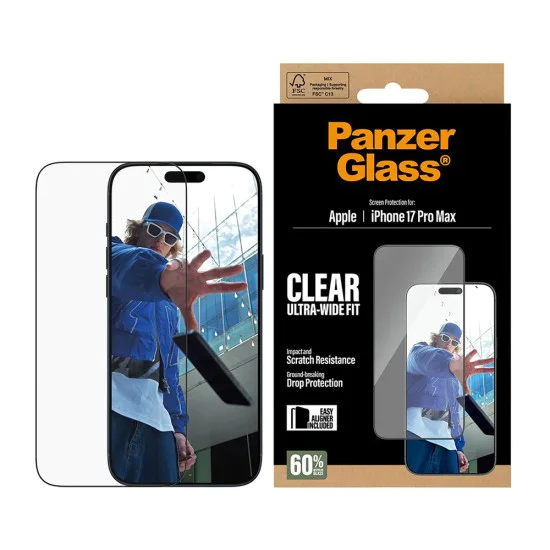 PanzerGlass® - Ултраширок протектор за екран с EasyAligner - iPhone 17 Pro Max - Черен