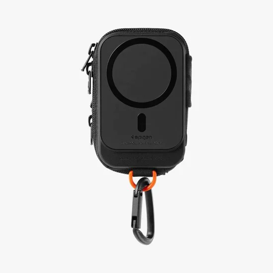 Spigen - Калъф за телефон с цип - Портфейл MagSafe, държач за карти, AirPods, органайзер, с кобур за колан, джобове, универсален - черен