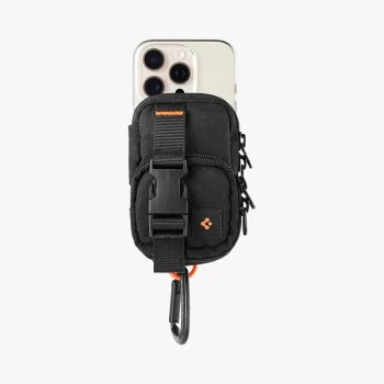 Spigen - Калъф за телефон с цип - Портфейл MagSafe, държач за карти, AirPods, органайзер, с кобур за колан, джобове, универсален - черен