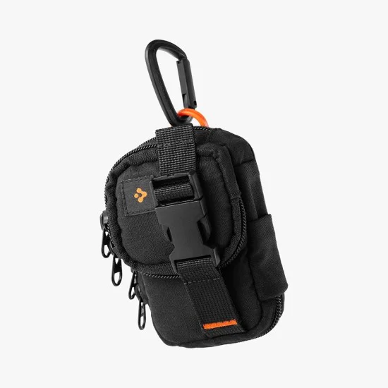 Spigen - Калъф за телефон с цип - Портфейл MagSafe, държач за карти, AirPods, органайзер, с кобур за колан, джобове, универсален - черен