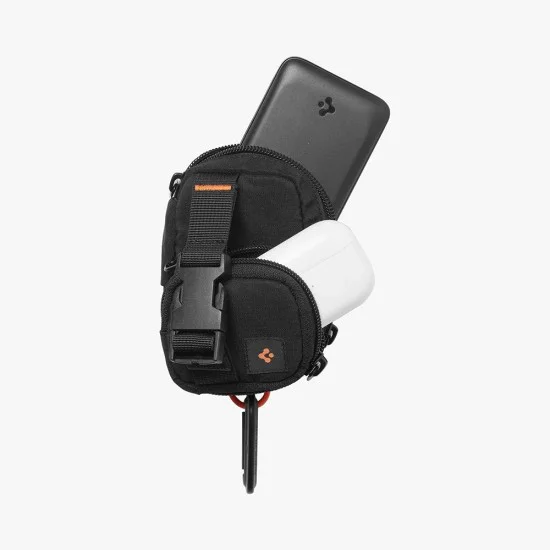 Spigen - Калъф за телефон с цип - Портфейл MagSafe, държач за карти, AirPods, органайзер, с кобур за колан, джобове, универсален - черен