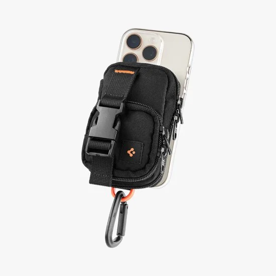 Spigen - Калъф за телефон с цип - Портфейл MagSafe, държач за карти, AirPods, органайзер, с кобур за колан, джобове, универсален - черен