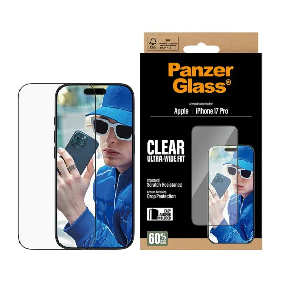 PanzerGlass® - Ултраширок протектор за екран с EasyAligner - iPhone 17 Pro - Черен