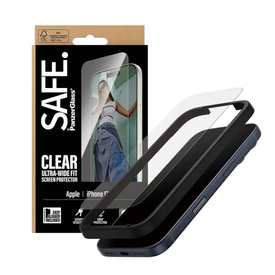 PanzerGlass® - SAFE. Ултраширок протектор за екран с EasyAligner - iPhone 17 Pro - Прозрачен