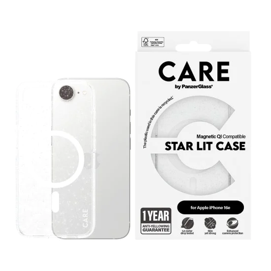 Калъф за iPhone 16e - PanzerGlass® - CARE Flagship Urban Combat Star Lit с бял Qi съвместим - Прозрачен