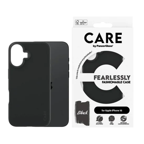 Калъф за iPhone 16 - PanzerGlass® - CARE Модерен калъф - Черен