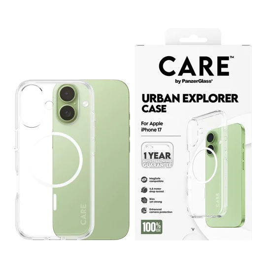 Калъф за iPhone 17 - PanzerGlass® - CARE Flagship Urban Explorer White MagSafe - Прозрачен
