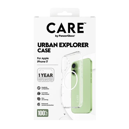 Калъф за iPhone 17 - PanzerGlass® - CARE Flagship Urban Explorer White MagSafe - Прозрачен