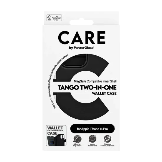 PanzerGlass® - CARE Feature MagSafe калъф Tango Two-in-One портфейл - iPhone 16 Pro - черен