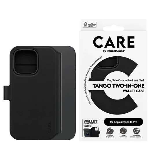 PanzerGlass® - CARE Feature MagSafe калъф Tango Two-in-One портфейл - iPhone 16 Pro - черен