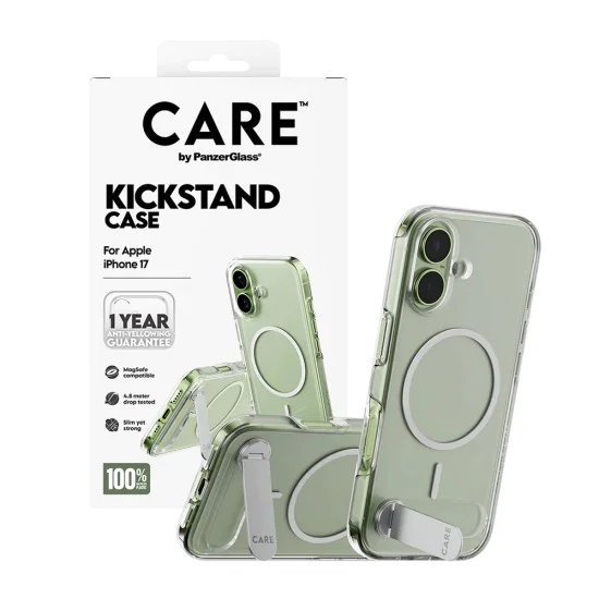 Калъф за iPhone 17 - PanzerGlass® - CARE Feature със стойка MagSafe - Прозрачен