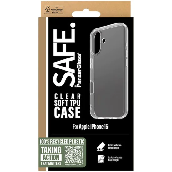 Калъф за iPhone 16 - PanzerGlass® - SAFE. Серия TPU калъфи - Прозрачен