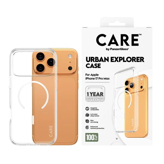 Калъф за iPhone 17 Pro - PanzerGlass® - CARE Flagship Urban Explorer White MagSafe - Прозрачен